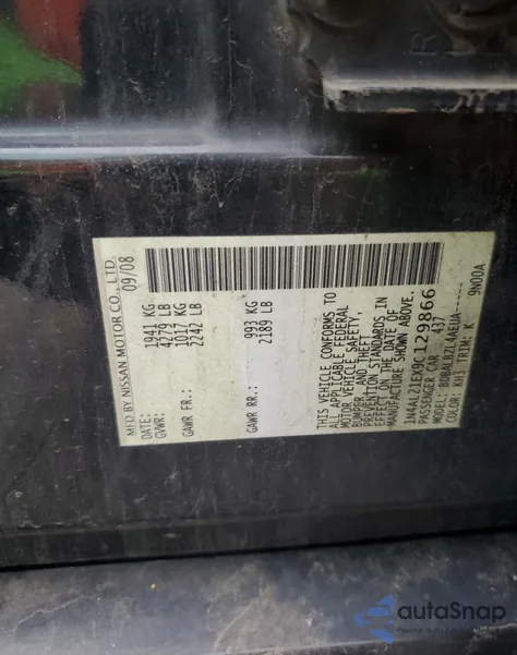 2009 Nissan Altima 2.5 из США, поврежденный, VIN 1N4AL21EX9C129866